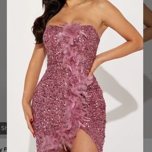 Fashion Nova Tiffy Feathered Trim Mido Dress